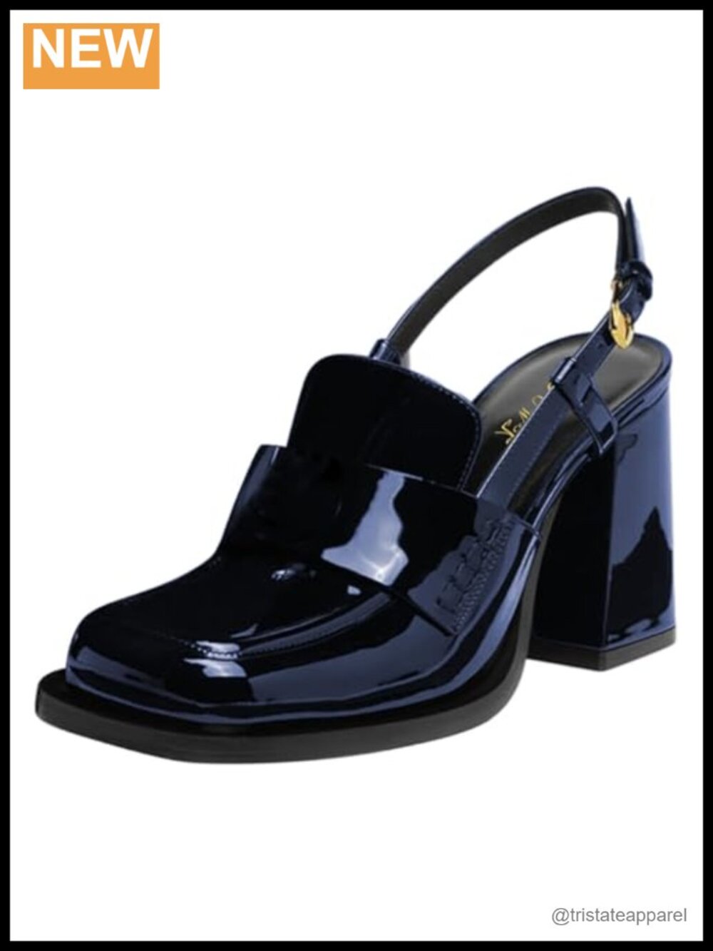 Women Platform Square Toe Loafers Chunky High Heel Slingback Pumps
